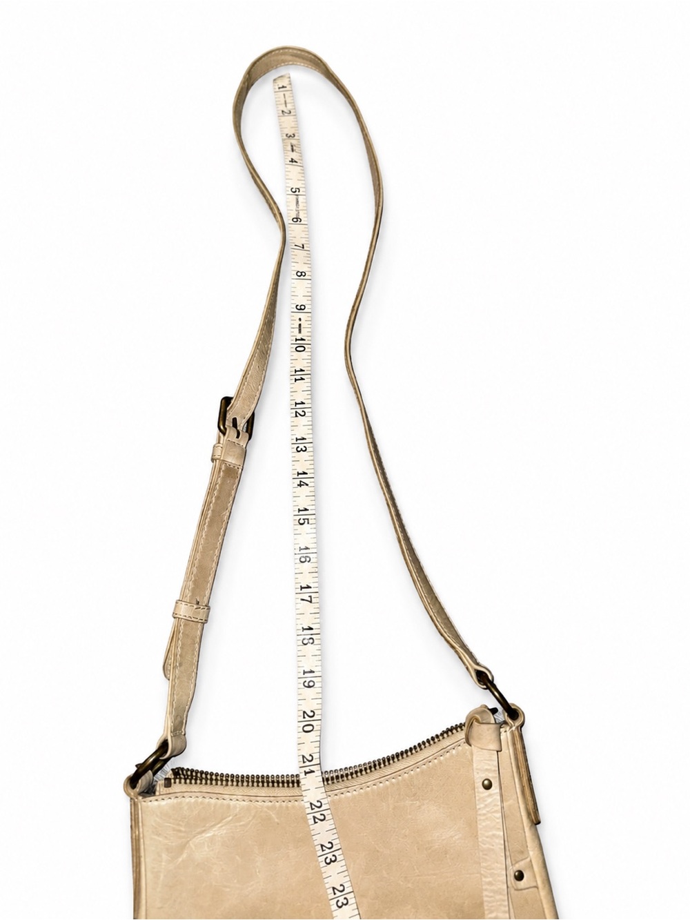 Frye Melissa Zip Crossbody Bag Beige Distressed Leather Adjustable Strap - Picture 5 of 5